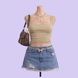 Princess Polly Zoe Beige Square Neck Stretch Tank Top Y2K Fitted Women's Size 4